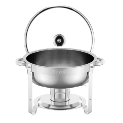 VEVOR Chafing Dish Buffet Set, 5 Qt 2 Pack, Stainless Steel Chafer with 2 Full Size Pan, Round Catering Warmer Server with Glass Lid Water Pan Folding Stand Fuel Holder, for Wedding Party Banquet, Silver