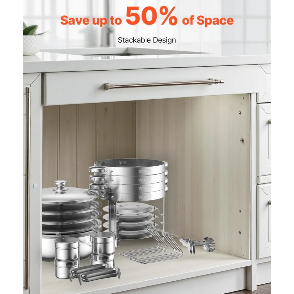 VEVOR Chafing Dish Buffet Set, 5 Qt 2 Pack, Stainless Steel Chafer with 2 Full Size Pan, Round Catering Warmer Server with Glass Lid Water Pan Folding Stand Fuel Holder, for Wedding Party Banquet, Silver