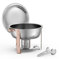 VEVOR Chafing Dish Buffet Set, 5 Qt 4 Pack, Stainless Steel Chafer with 4 Full Size Pans, Round Catering Warmer Server with Lid Water Pan Folding Stand Clip, for Weddings Parties Banquets, Rose Gold