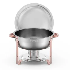 VEVOR Chafing Dish Buffet Set, 5 Qt 4 Pack, Stainless Steel Chafer with 4 Full Size Pans, Round Catering Warmer Server with Lid Water Pan Folding Stand Clip, for Weddings Parties Banquets, Rose Gold