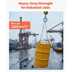VEVOR Chain Drum Lifter, G80 Drum Lifting Chain Sling with Security Hook, 2200LBS Capacity, Drums Handling Equipment Fits for Crane Forklift, Carbon Steel Barrel Lifter for Plastic & Metal Drums