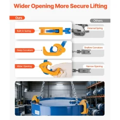 VEVOR Chain Drum Lifter, G80 Drum Lifting Chain Sling with Security Hook, 2200LBS Capacity, Drums Handling Equipment Fits for Crane Forklift, Carbon Steel Barrel Lifter for Plastic & Metal Drums