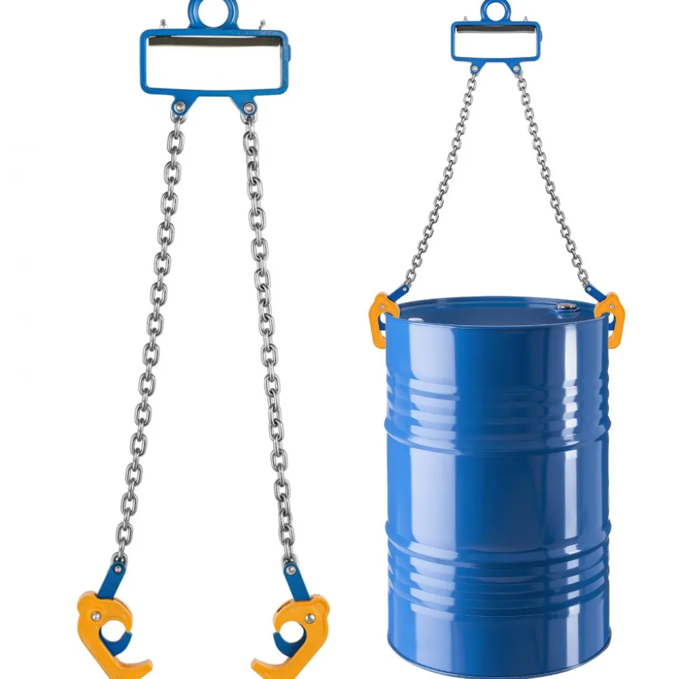 VEVOR Chain Drum Lifter, G80 Drum Lifting Chain Sling with Security Hook, 2200LBS Capacity, Drums Handling Equipment Fits for Crane Forklift, Carbon Steel Barrel Lifter for Plastic & Metal Drums
