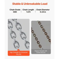 VEVOR Chain Drum Lifter, G80 Drum Lifting Chain Sling with Thickened Security Hook, 2000LBS Capacity, 1.6ft Long Sturdy Drums Handling Equipment, Carbon Steel Barrel Lifter for Plastic & Metal Drums