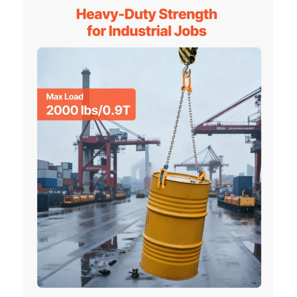VEVOR Chain Drum Lifter, G80 Drum Lifting Chain Sling with Thickened Security Hook, 2000LBS Capacity, 1.6ft Long Sturdy Drums Handling Equipment, Carbon Steel Barrel Lifter for Plastic & Metal Drums
