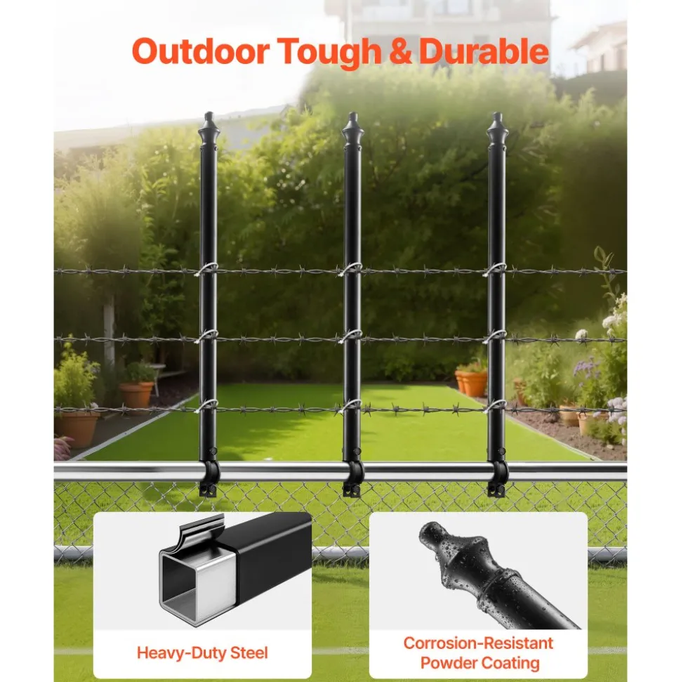 VEVOR Chain Link Fence Extensions, 9 Packs 27.4" Extension Height, Galvanized Post Extender for 1.3" to 1.5" Top of Fence, U Bracket, Barbed Wire Extend Arm for Privacy, Prevent Dogs Jumping Out