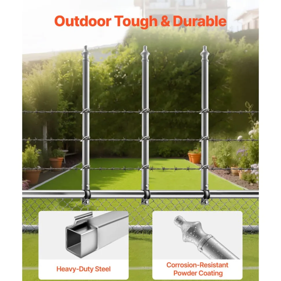 VEVOR Chain Link Fence Extensions, 18 Packs 27.4" Extension Height, Galvanized Post Extender for 1.3" to 1.5" Top of Fence, U Bracket, Barbed Wire Extend Arm for Privacy, Prevent Dogs Jumping Out