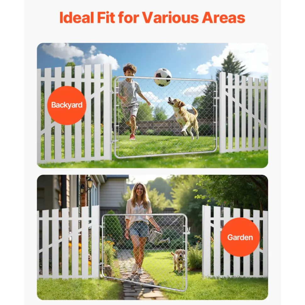 VEVOR Chain Link Fence Gate, 72 x 48 in, Adjustable Chain Link Fence Panel, Fit 2.2-6 ft (W) x 6 ft (H) Garden Fence Gate Opening, Rust-Resistant Galvanized Fencing Gate for Farm, Posts Not Included