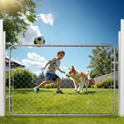 VEVOR Chain Link Fence Gate, 72 x 48 in, Adjustable Chain Link Fence Panel, Fit 2.2-6 ft (W) x 6 ft (H) Garden Fence Gate Opening, Rust-Resistant Galvanized Fencing Gate for Farm, Posts Not Included