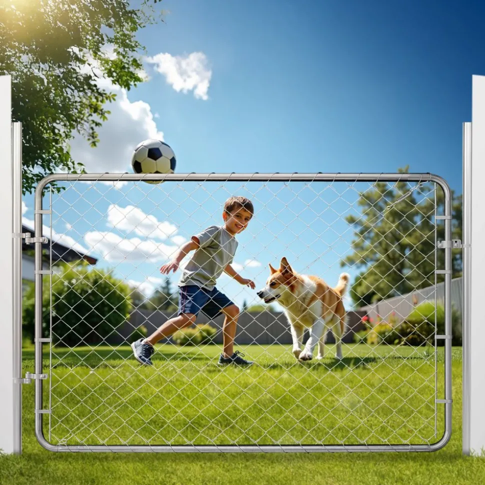 VEVOR Chain Link Fence Gate, 72 x 48 in, Adjustable Chain Link Fence Panel, Fit 2.2-6 ft (W) x 6 ft (H) Garden Fence Gate Opening, Rust-Resistant Galvanized Fencing Gate for Farm, Posts Not Included
