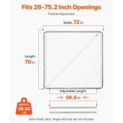 VEVOR Chain Link Fence Gate, 70 x 72 in, Adjustable Chain Link Fence Panel, Fit 3 ft (W) x 4 ft (H) Garden Fence Gate Opening, Rust-Resistant Galvanized Fencing Gate for Farm Posts Not Included