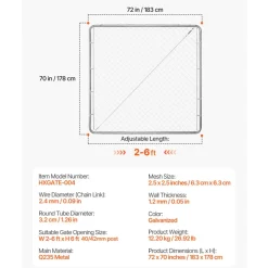VEVOR Chain Link Fence Gate, 70 x 72 in, Adjustable Chain Link Fence Panel, Fit 3 ft (W) x 4 ft (H) Garden Fence Gate Opening, Rust-Resistant Galvanized Fencing Gate for Farm Posts Not Included