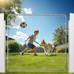 VEVOR Chain Link Fence Gate, 70 x 72 in, Adjustable Chain Link Fence Panel, Fit 3 ft (W) x 4 ft (H) Garden Fence Gate Opening, Rust-Resistant Galvanized Fencing Gate for Farm Posts Not Included