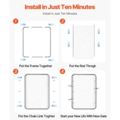 VEVOR Chain Link Fence Gate, 32 x 46 in, Adjustable Chain Link Fence Panel, Fit 2-4 ft (W) x 4 ft (H) Garden Fence Gate Opening, Rust-Resistant Galvanized Fencing Gate for Farm Posts Not Included