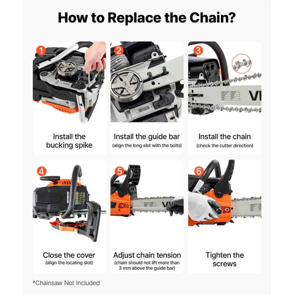 VEVOR Chainsaw Chain 3 Pack 18 Inch 0.325" Pitch 0.058" Gauge 72 Drive Link, Fits VEVOR CN-52G Gas Chainsaw, Forged Alloy Steel, Replacement Saw Chain with Sharp Cutter Teeth, Wear-Resistant Tie Strap