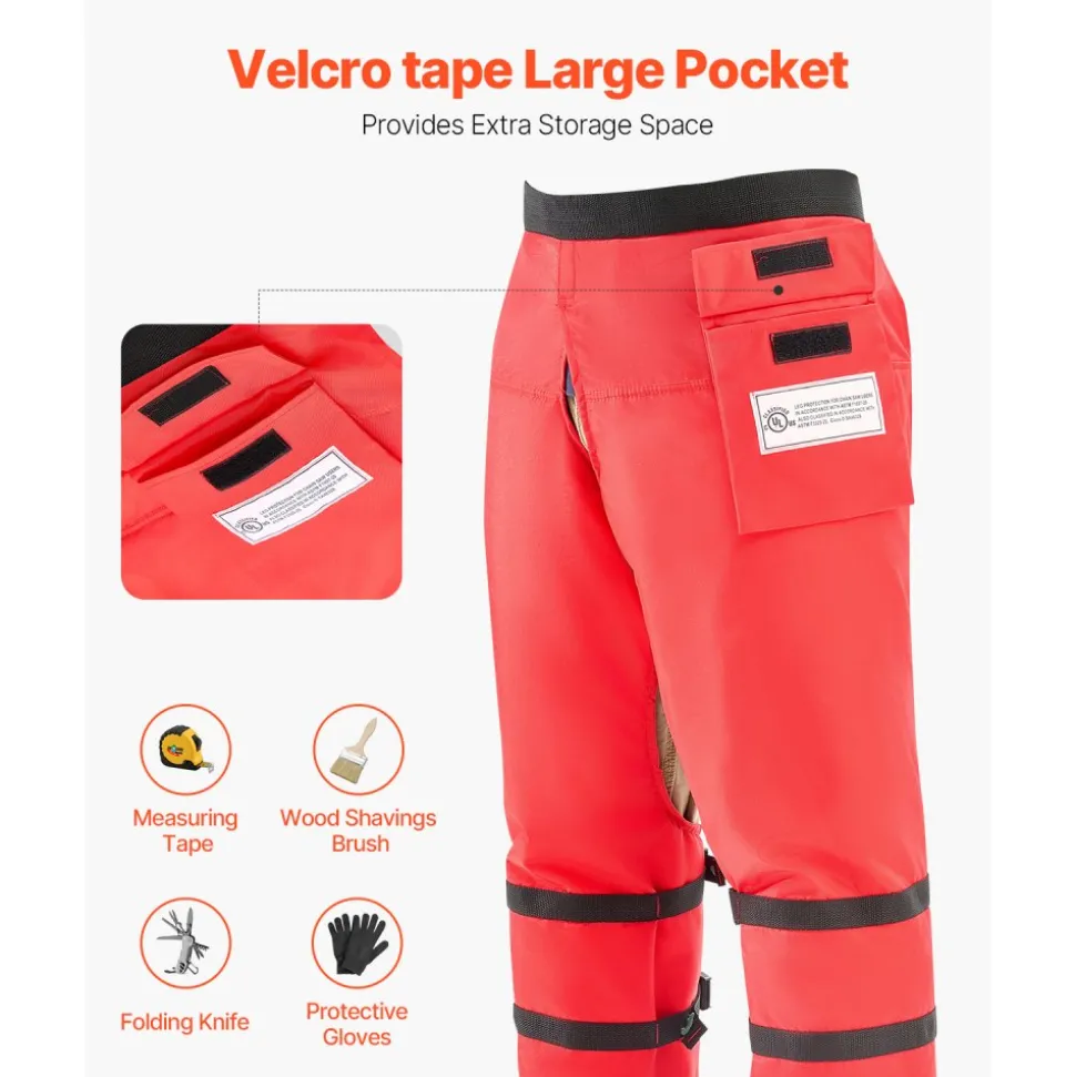 VEVOR Chainsaw Chaps Wrap, Class D, 8 Layers Wrap Style Chainsaw Pants with Adjustable Belt & Gear Pocket, Chain Saw Chaps for Men/Women, Chainsaw Safety Equipment for Loggers Forest Workers, Large