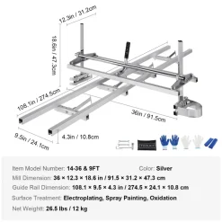 VEVOR Chainsaw Mill and Rail Mill Guide System, Portable Sawmill 14"-36" Guide Bar, 9ft Aluminum Saw Milling Rail Guide with Chainsaw Planking Mill for Woodworkers and Carpenters
