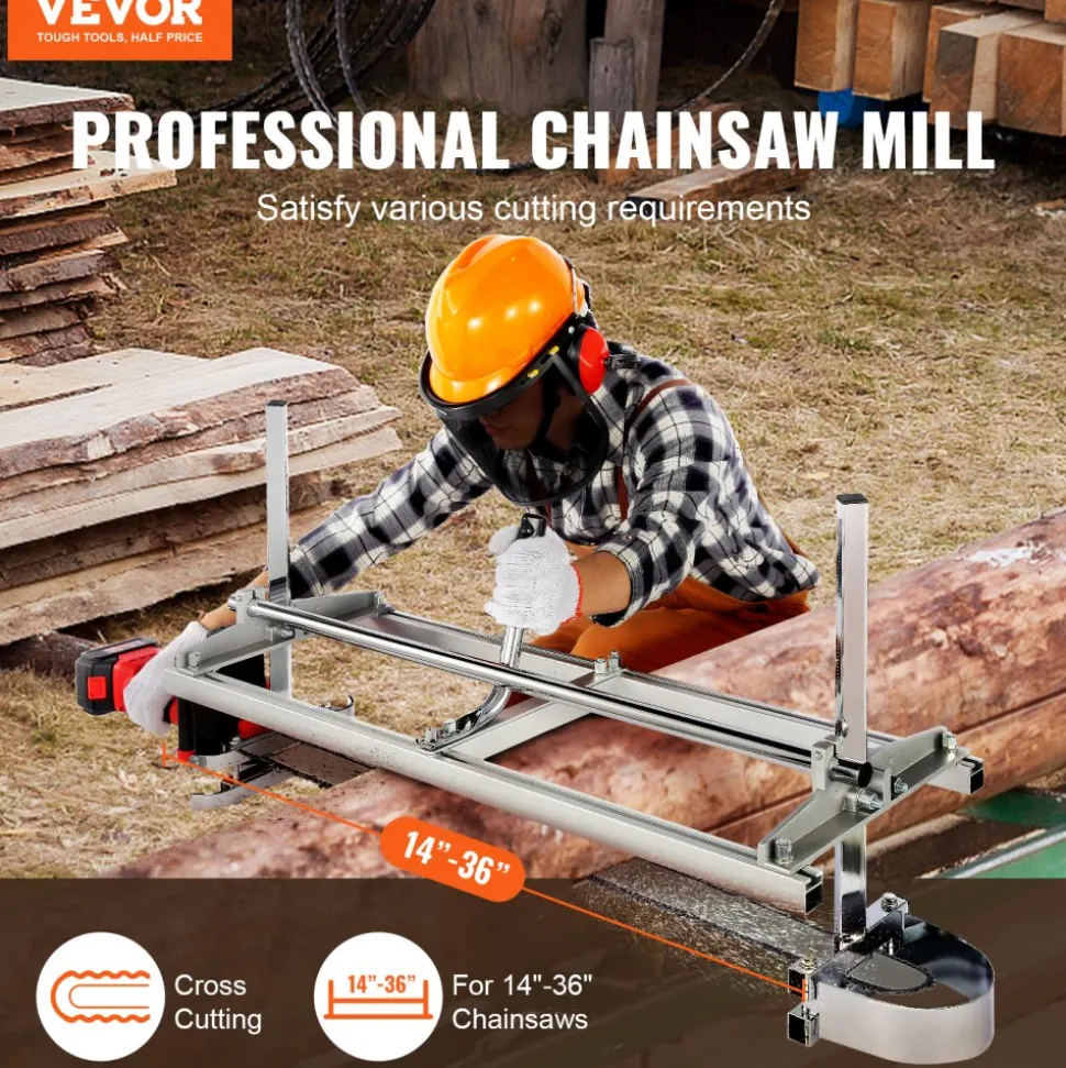 VEVOR Chainsaw Mill, Portable Sawmill 14"-36" Guide Bar, Galvanized Steel Chainsaw Planking Mill with 0.2"-11.81" Cutting Thickness, Wood Lumber Cross Cutting Saw Mill for Builders and Woodworkers
