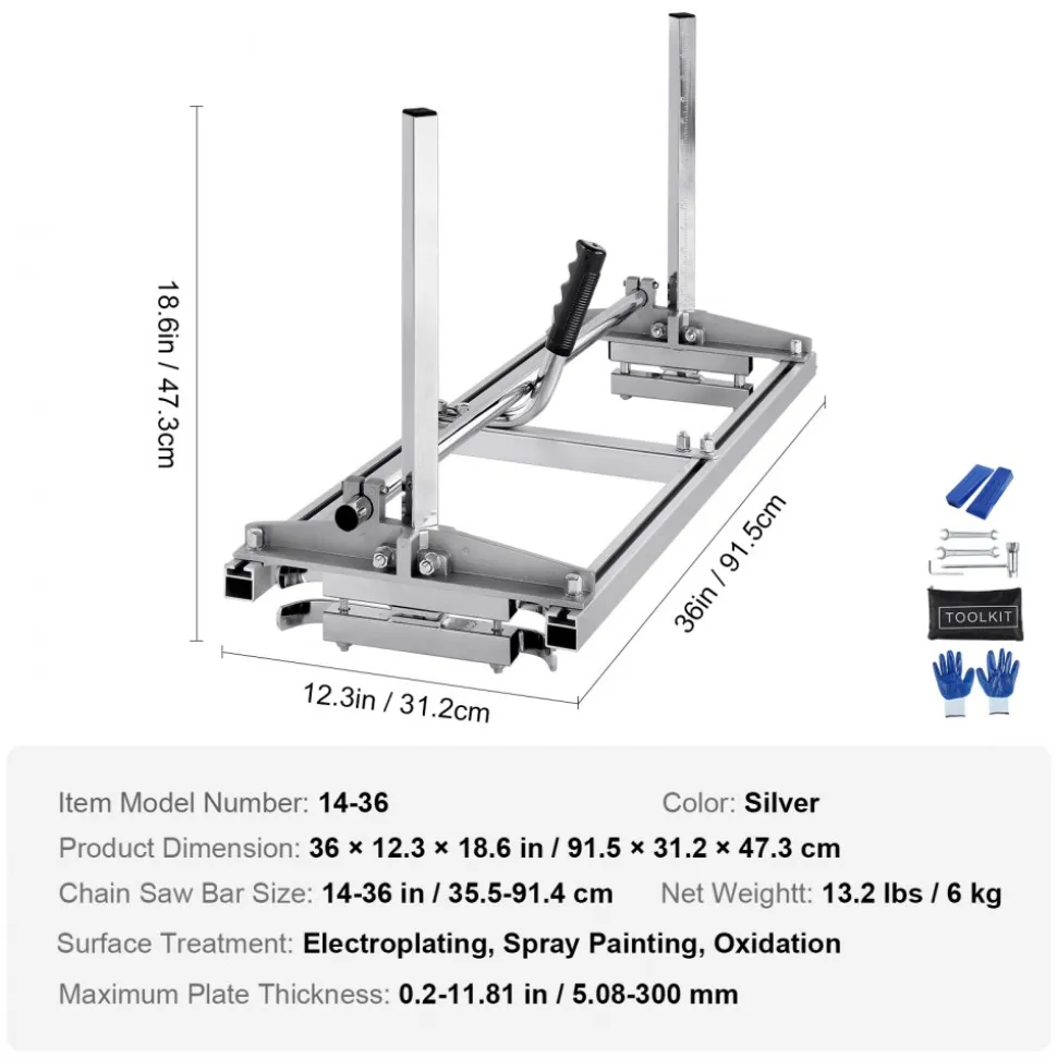 VEVOR Chainsaw Mill, Portable Sawmill 14"-36" Guide Bar, Galvanized Steel Chainsaw Planking Mill with 0.2"-11.81" Cutting Thickness, Wood Lumber Cross Cutting Saw Mill for Builders and Woodworkers