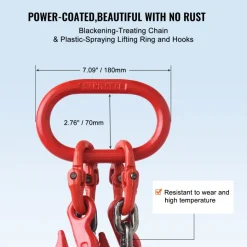 VEVOR Chain Sling, 3/8 inch x 6 ft Lifting Chains with Hooks, G80 Engine Chain Hoist Lifts, 11000 lbs/5 Ton Lifting Sling Chains for Engine Hoist, Engine Lift Chain with 2 Leg Grab Hooks and Adjusters