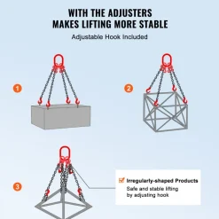 VEVOR Chain Sling, 1/4 inch x 5 ft Lifting Chains with Hooks, G80 Engine Chain Hoist Lifts, 6600 lbs/3 Ton Lifting Sling Chains for Engine Hoist, Engine Lift Chain with 4 Leg Grab Hooks and Adjusters