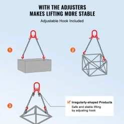 VEVOR Chain Sling, 5/16 inch x 6 ft Lifting Chains with Hooks, G80 Engine Chain Hoist Lifts, 6600 lbs/3 Ton Lifting Sling Chains for Engine Hoist, Engine Lift Chain with 2 Leg Grab Hooks and Adjusters