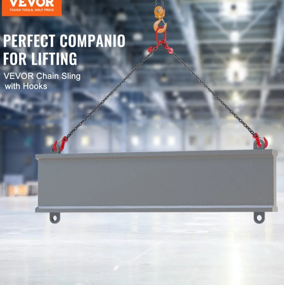 VEVOR Chain Sling, 5/16 inch x 6 ft Lifting Chains with Hooks, G80 Engine Chain Hoist Lifts, 6600 lbs/3 Ton Lifting Sling Chains for Engine Hoist, Engine Lift Chain with 2 Leg Grab Hooks and Adjusters