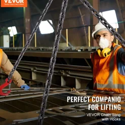 VEVOR Chain Sling, 3/8 inch x 5 ft Lifting Chains with Hooks, G80 Engine Chain Hoist Lifts, 11000 lbs/5 Ton Capacity Lifting Sling Chains for Engine Hoist, Engine Lift Chain with 2 Leg Grab Hooks
