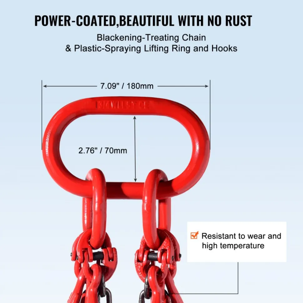 VEVOR Chain Sling, 3/8 inch x 5 ft Lifting Chains with Hooks, G80 Engine Chain Hoist Lifts, 11000 lbs/5 Ton Capacity Lifting Sling Chains for Engine Hoist, Engine Lift Chain with 2 Leg Grab Hooks