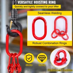 VEVOR Chain Sling, 5/16 inch x 5 ft Lifting Chains with Hooks, G80 Engine Chain Hoist Lifts, 11000 lbs/5 Ton Capacity Lifting Sling Chains for Engine Hoist, Engine Lift Chain with 4 Leg Grab Hooks