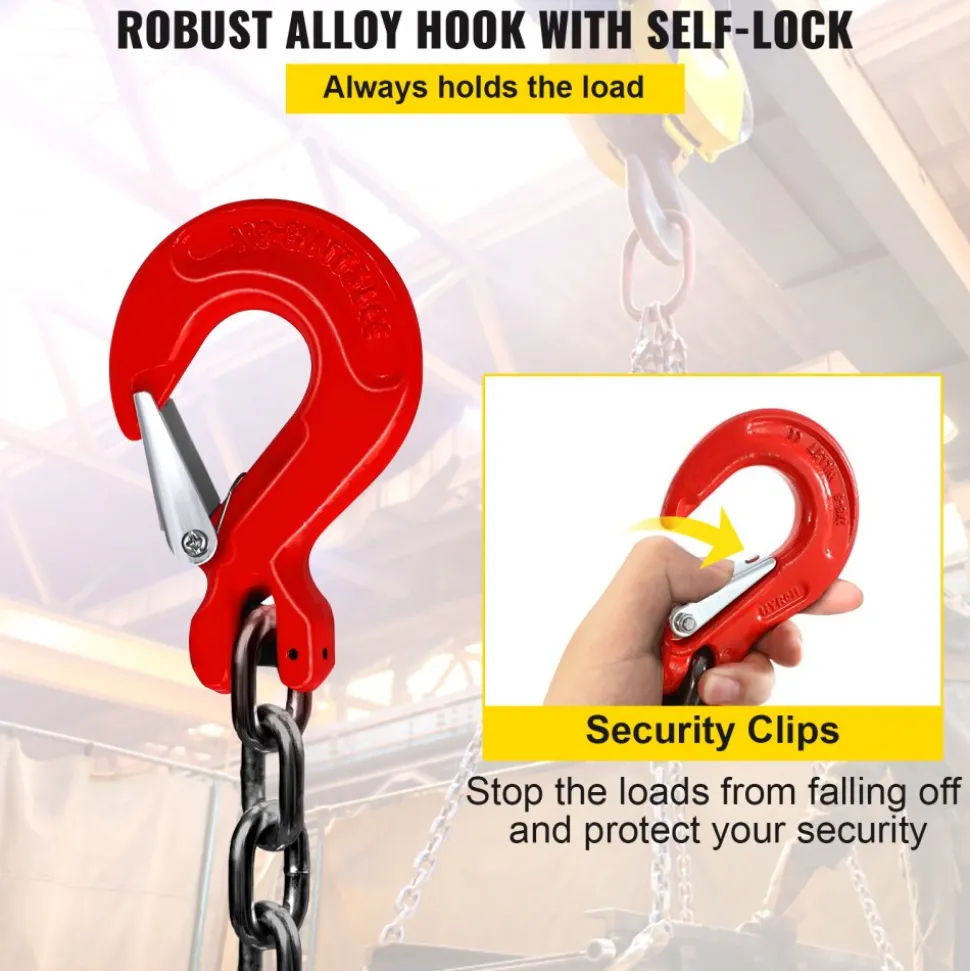 VEVOR Chain Sling, 5/16 inch x 5 ft Lifting Chains with Hooks, G80 Engine Chain Hoist Lifts, 11000 lbs/5 Ton Capacity Lifting Sling Chains for Engine Hoist, Engine Lift Chain with 4 Leg Grab Hooks