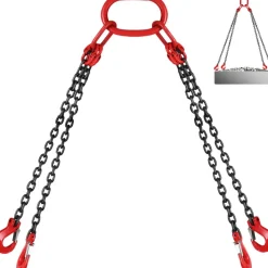 VEVOR Chain Sling, 5/16 inch x 5 ft Lifting Chains with Hooks, G80 Engine Chain Hoist Lifts, 11000 lbs/5 Ton Capacity Lifting Sling Chains for Engine Hoist, Engine Lift Chain with 4 Leg Grab Hooks