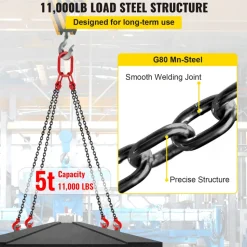 VEVOR Chain Sling, 5/16 inch x 5 ft Lifting Chains with Hooks, G80 Engine Chain Hoist Lifts, 11000 lbs/5 Ton Capacity Lifting Sling Chains for Engine Hoist, Engine Lift Chain with 4 Leg Grab Hooks