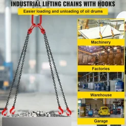 VEVOR Chain Sling, 5/16 inch x 5 ft Lifting Chains with Hooks, G80 Engine Chain Hoist Lifts, 11000 lbs/5 Ton Capacity Lifting Sling Chains for Engine Hoist, Engine Lift Chain with 4 Leg Grab Hooks