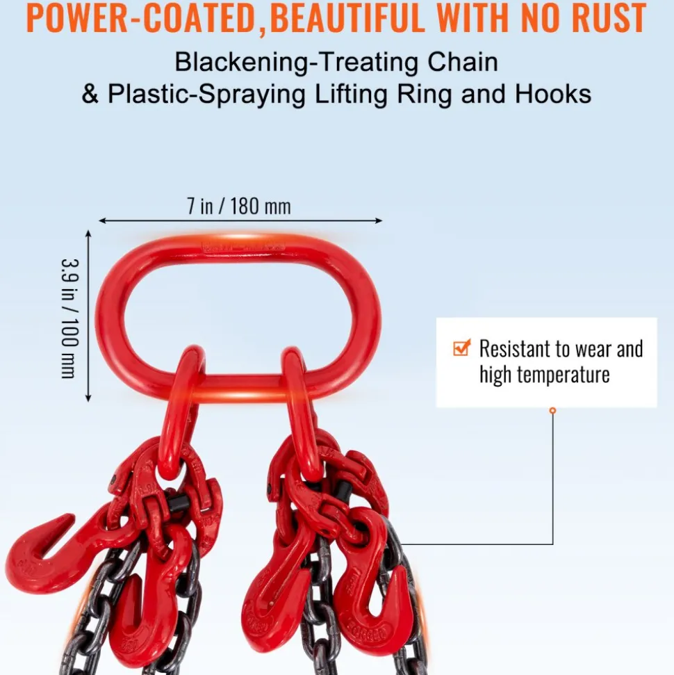 VEVOR Chain Sling, 5/16 inch x 5 ft Lifting Chains with Hooks, G80 Engine Chain Hoist Lifts, 11000 lbs/5 Ton Lifting Sling Chains for Engine Hoist, Engine Lift Chain with 4 Leg Grab Hooks & Adjusters