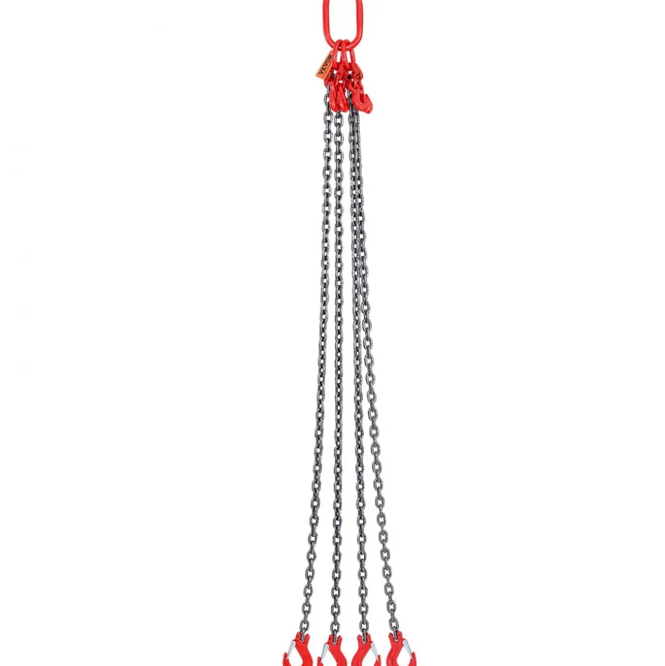 VEVOR Chain Sling, 5/16 inch x 5 ft Lifting Chains with Hooks, G80 Engine Chain Hoist Lifts, 11000 lbs/5 Ton Lifting Sling Chains for Engine Hoist, Engine Lift Chain with 4 Leg Grab Hooks & Adjusters