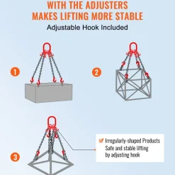 VEVOR Chain Sling, 5/16 inch x 5 ft Lifting Chains with Hooks, G80 Engine Chain Hoist Lifts, 11000 lbs/5 Ton Lifting Sling Chains for Engine Hoist, Engine Lift Chain with 4 Leg Grab Hooks & Adjusters
