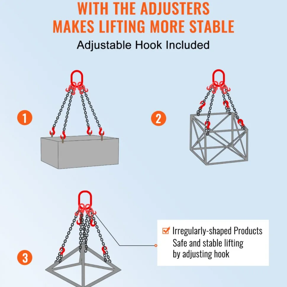 VEVOR Chain Sling, 5/16 inch x 5 ft Lifting Chains with Hooks, G80 Engine Chain Hoist Lifts, 11000 lbs/5 Ton Lifting Sling Chains for Engine Hoist, Engine Lift Chain with 4 Leg Grab Hooks & Adjusters