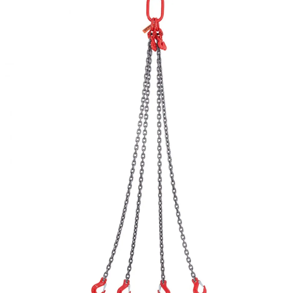 VEVOR Chain Sling, 5/16 inch x 5 ft Lifting Chains with Hooks, G80 Engine Chain Hoist Lifts, 11000 lbs/5 Ton Lifting Sling Chains for Engine Hoist, Engine Lift Chain with 4 Leg Grab Hooks & Adjusters