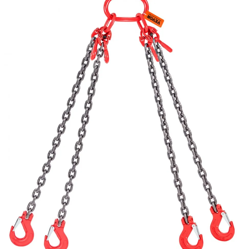 VEVOR Chain Sling, 5/16 inch x 5 ft Lifting Chains with Hooks, G80 Engine Chain Hoist Lifts, 11000 lbs/5 Ton Lifting Sling Chains for Engine Hoist, Engine Lift Chain with 4 Leg Grab Hooks & Adjusters