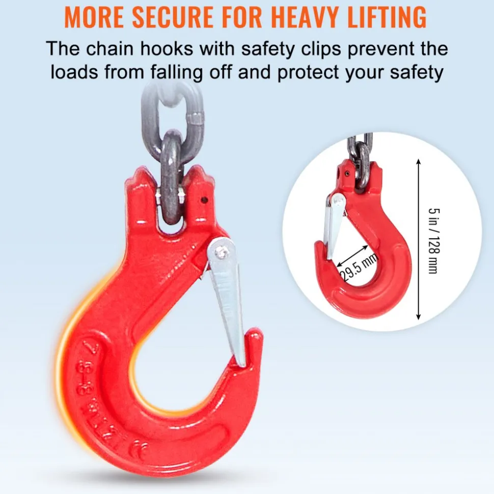 VEVOR Chain Sling, 5/16 inch x 5 ft Lifting Chains with Hooks, G80 Engine Chain Hoist Lifts, 11000 lbs/5 Ton Lifting Sling Chains for Engine Hoist, Engine Lift Chain with 4 Leg Grab Hooks & Adjusters