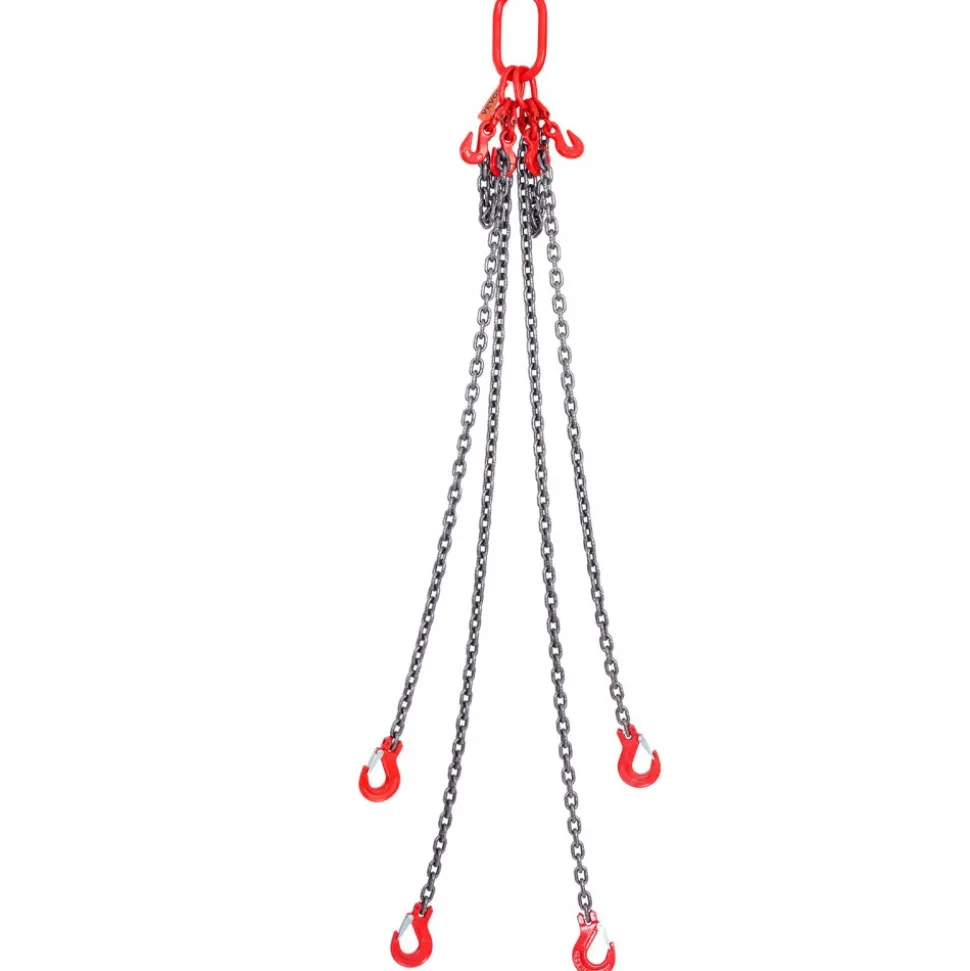 VEVOR Chain Sling, 5/16 inch x 5 ft Lifting Chains with Hooks, G80 Engine Chain Hoist Lifts, 11000 lbs/5 Ton Lifting Sling Chains for Engine Hoist, Engine Lift Chain with 4 Leg Grab Hooks & Adjusters