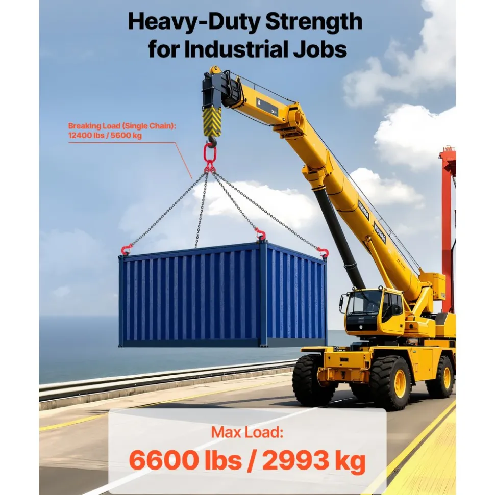 VEVOR Chain Sling, 1/4 in x 5 ft Lifting Chains with 4 Leg Grab Hooks, Heavy Duty G80 Alloy Steel Lifting Sling, 6600LBS Capacity, Adjustable Engine Chain Hoist Lifts for Cargo Security Towing