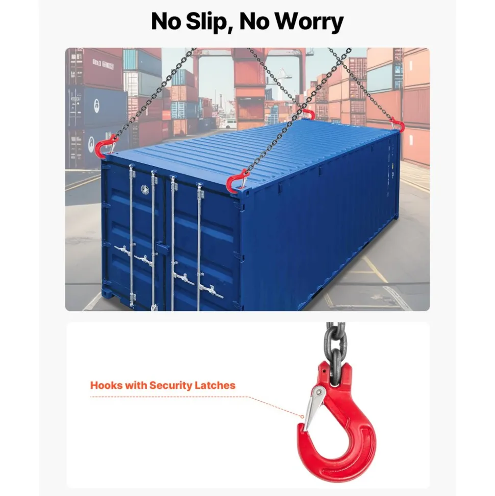 VEVOR Chain Sling, 1/4 in x 5 ft Lifting Chains with 4 Leg Grab Hooks, Heavy Duty G80 Alloy Steel Lifting Sling, 6600LBS Capacity, Adjustable Engine Chain Hoist Lifts for Cargo Security Towing