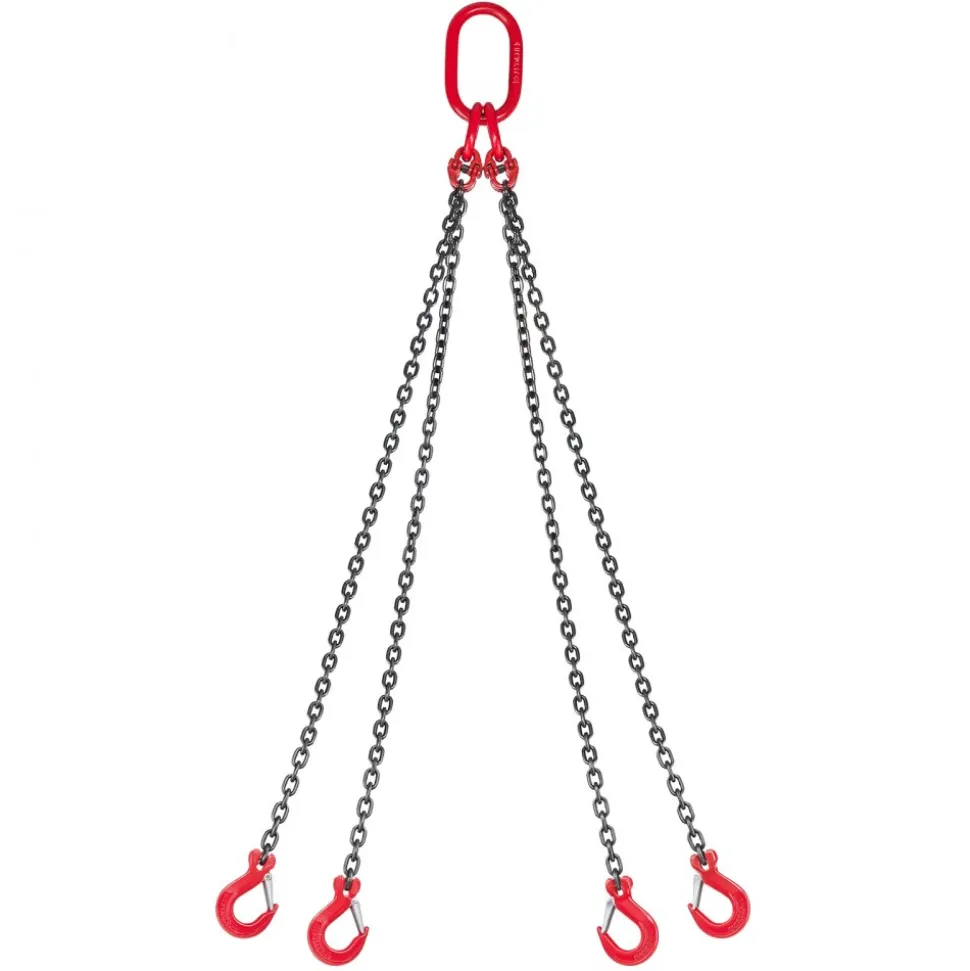 VEVOR Chain Sling, 1/4 in x 5 ft Lifting Chains with 4 Leg Grab Hooks, Heavy Duty G80 Alloy Steel Lifting Sling, 6600LBS Capacity, Adjustable Engine Chain Hoist Lifts for Cargo Security Towing