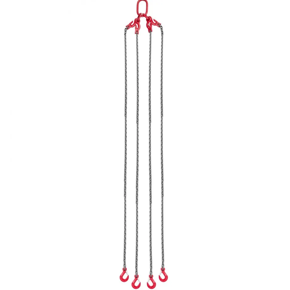 VEVOR Chain Sling, 3/8 in x 10 ft Lifting Chains with 4 Leg Grab Hooks, Heavy Duty G80 Alloy Steel Lifting Sling, 22900LBS Capacity, Adjustable Engine Chain Hoist Lifts for Cargo Security Towing