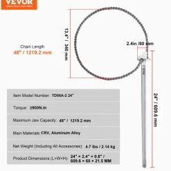 VEVOR Chain Wrench, 48 inch Chain Pipe Wrench, 13.4 inch Diameter Capacity, CRV Reversible Pipe Fitting Tool Wrench with High Strength Jaw and Ergonomic Handle, for Pipe Installation and Car Repair