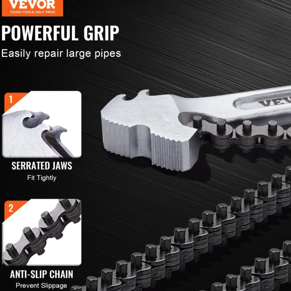 VEVOR Chain Wrench, 48 inch Chain Pipe Wrench, 13.4 inch Diameter Capacity, CRV Reversible Pipe Fitting Tool Wrench with High Strength Jaw and Ergonomic Handle, for Pipe Installation and Car Repair