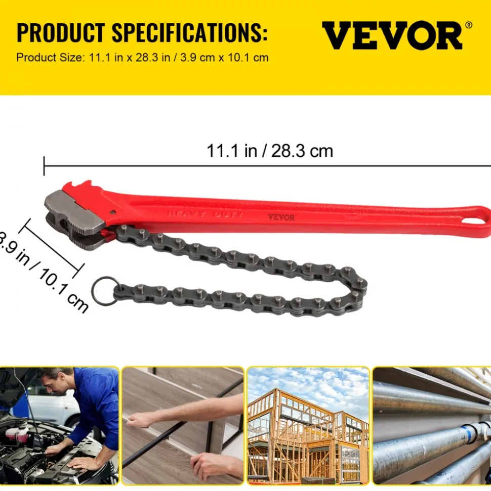 VEVOR Chain Wrench Pipe 36inch,Heavy Duty Oil Filter Chain Wrench Capacity 4-1/2 to 7-1/2inch ,Chain Wrench 30inch (760 mm) Chain Length Plumbing Pipe Tool