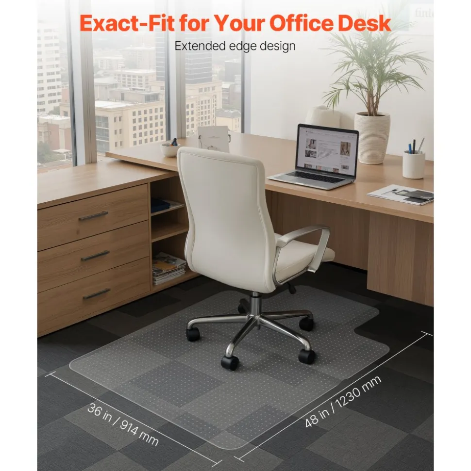 VEVOR Chair Mat with Lip, 36 x 48-inch Office Chair Mat for Low Pile Carpeted Floors, Plastic Floor Protector Rug with Studded, Non-Slip & Easy to Clean, Smooth Glide Under Desk Rug for Home Office